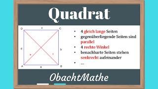 Quadrat: Eigenschaften und Quadrat zeichnen | ganz einfach erklärt | Geometrie | ObachtMathe