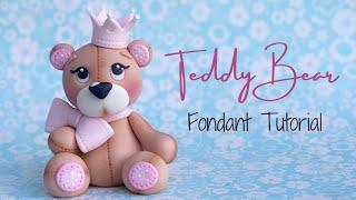 Cute fondant TEDDY BEAR with crown & bow cake topper tutorial (weights included)