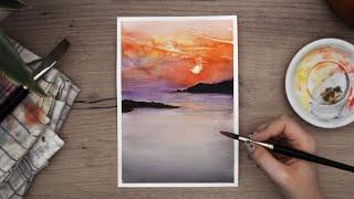 Watercolor Santorini Sunset  Watercolor Tutorial