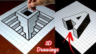  Easy 3D Drawings on Graph/Grid Paper #graphpaperart