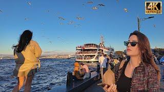 Istanbul Turkey 4K Walking Tour Around Eminonu Pier, Galata Bridge