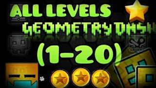 All levels Geometry Dash 1-20 [100%] [All Coins]