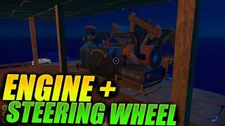 BUILDING ENGINE & STEERING WHEEL + EXPLORING | Raft