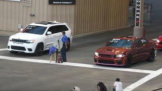 Widebody Hellcat Charger vs Jeep Trackhawk - drag race