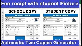 How To make school fee receipt with student picture full automatic in excel