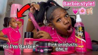 Doing my Natural hair with Only PINK products ~BARBIE Doll STYLE!