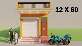 Small shop with house design,3D 12*60 makan ka naksha,3d ghar ka naksha,12x60 dukan ka naksha