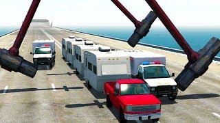 CARAVAN POLICE CHASE THROUGH GIANT SLEDGEHAMMERS - BeamNG Drive Police Chase