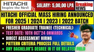 Hitachi Direct Test Hiring Announced | OFF Campus Drive For 2025 | 2024 | 2023 Batch | Freshers Jobs