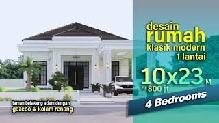 Rumah Klasik Modern 10x23 M | Kolam Renang & Gazebo di halaman belakang #rumahgaris #housedesign