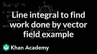 Using a line integral to find the work done by a vector field example | Khan Academy