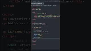 Create a Set and add values JavaScript Tutorial #html #css #javascript #add #value #shorts