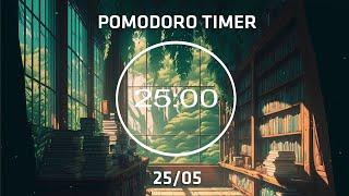 2 Hour Pomodoro 25/05 with Lofi  Library in the forest  Ambience Nature Sounds