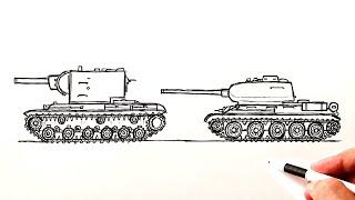 Как нарисовать Танки КВ-2 и Т-34-85