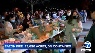 Food truck gathering outside Rose Bowl grows into large donation site for those impacted by fires