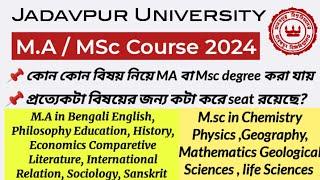 Jadavpur University MA / MSc Course • Intake Capacity • Seat details