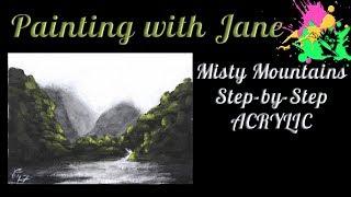 30 Days of Art #3 - Misty Mountains Step by Step Acrylic Painting on Canvas for Beginners