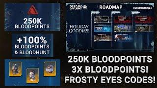 Dead By Daylight Holiday Goodies Roadmap! 250K Bloodpoints! Frosty Eyes Codes! Cosmetics Giveaways!