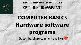 computer basics for junior assistant KPTCL 2022 RECRUITMENT