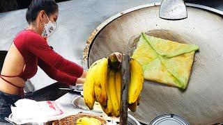 SalaDaeng Popular Thai Banana Roti Lady | How It's made-โรตีกล้วย | Thai Banana Roti Recipe