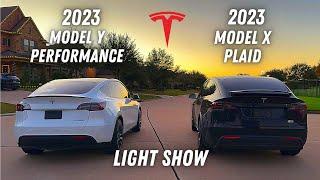 2023 Tesla Model Y and Model X Plaid Light Show that my Neighbors approved!