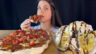 NUTELLA STRAWBERRY BANANA PINSA & ICE CREAM | MUKBANG | ASMR | EATING SOUNDS