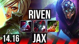 RIVEN vs JAX (TOP) | 8/0/2, 73% winrate, 8 solo kills, Legendary | EUW Master | 14.16