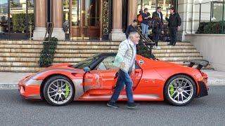 Rich Gentleman with Unique PORSCHE 918 Arriving at Hotel de Paris to celebrate Christmas in Monaco!