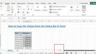 How to Copy the Values from the Status Bar in Excel