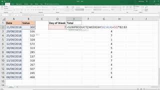 Sum Values by Weekday in Excel