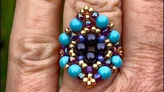 Tutorial pearl and seed bead ring , beginner friendly easy beaded ring pearls v rondel