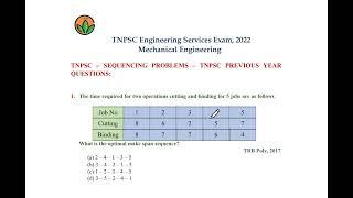 TNPSC - ENGINEERING SERVICES - MECHANICAL - SEQUENCING PROBLEM - TAMIL