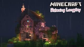 Minecraft Longplay | Rainy Cherry Blossom Cottage on the Hill (no commentary)