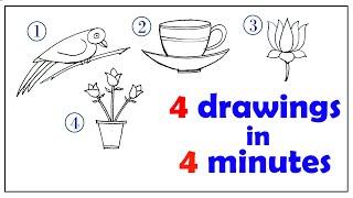 One Minute drawings|Parrot, Cup,Saucer, Lotus, Flower vase | Learn Drawing ||Jakkani Drawing Academy