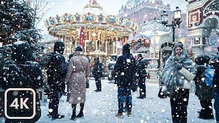 【4K】Snowstorm in Moscow & Christmas Markets | Winter in Moscow, Russia 