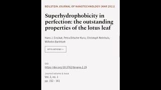 Superhydrophobicity in perfection: the outstanding properties of the lotus leaf | RTCL.TV