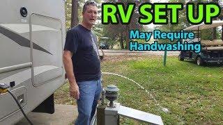 Our Motorhome RV Campsite Setup || Campsite set up with full hookups.