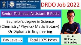 Senior Technical Assistant-B Non-Gazetted Posts| BSc Chemistry/Physics/Math DRDO Job| 1075 Vacancies