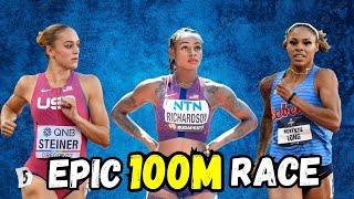 Sha'Carri Richardson vs Abby Steiner vs McKenzie Long over 100m II 2024 US Championships Eugene