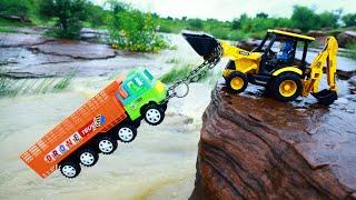 New Dump Truck And HMT Tractor Accident River Pulling Out jcb 3dx Eicher Tractor ? Cartoon Jcb CSToy