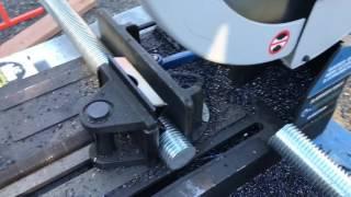 Cutting 1 1/2" threaded rod with my Evolution chop saw