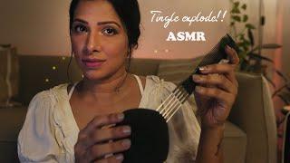 Indian ASMR| Extremely tingly sounds! mic foam scratching, brushing, comb, scissor & many new sounds