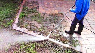 Blasting weeds off a paver patio - Pressure washing ASMR!