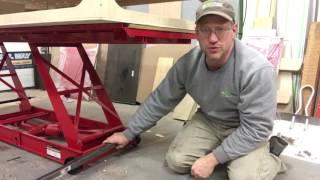 Turn a Harbor freight motorcycle lift into a plywood lift feed table for wood shop