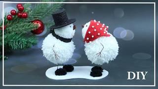 Самая милая пара Снеговиков из Помпонов  Идея подарка или украшения Pompom snowmans DIY NataliDoma