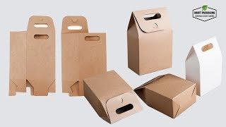 Small brown Kraft paper favor boxes with carry handle folding up