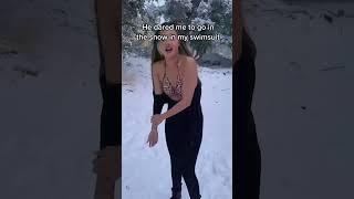 My Boyfriend dared me to go in the snow in my bikini  almost Freezed #couples #challenge #snow