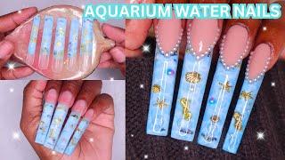  HOW TO CREATE 3XL SUMMER AQUARIUM "LIQUID" WATER NAILS | DIY Nail Art Tutorial