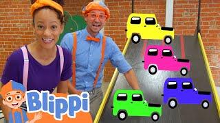 Blippi & Meekah Race Rainbow Color Toy Cars! | Children's Museum | Blippi - Learn Colors and Science