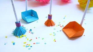 DIY Mini Paper Broom and Dustpan || Easy Origami Paper Craft for School